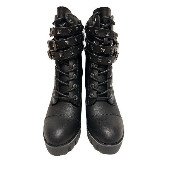 NEW Milwaukee Performance Womens Size 6 Black Lace Up Moto Boots Studded Straps - Picture 3 of 10